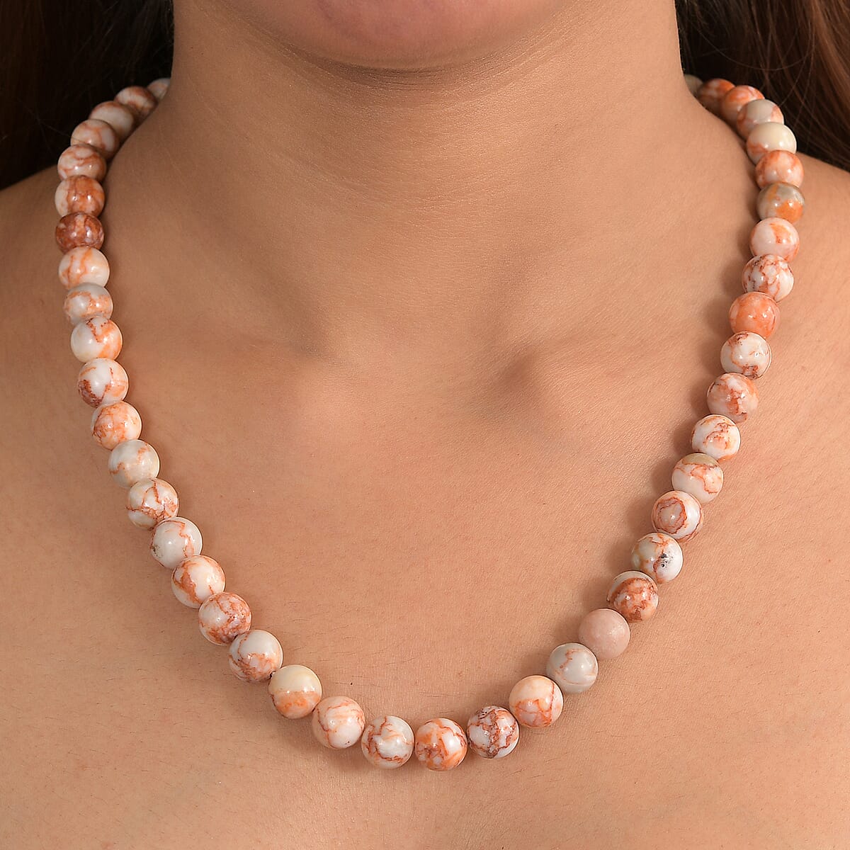 EverTrue Pink Web Jasper 350.00 ctw Beaded Necklace in Platinum Over 20 Inches  image number 2