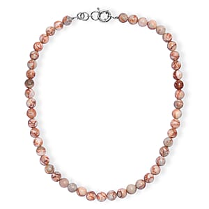 EverTrue Pink Web Jasper 350.00 ctw Beaded Necklace in Platinum Over 20 Inches 