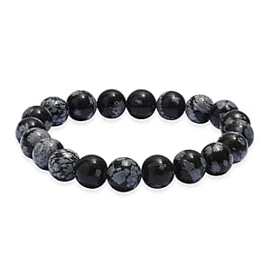 Snow Flake Obsidian 125.00 ctw Beaded Stretch Bracelet
