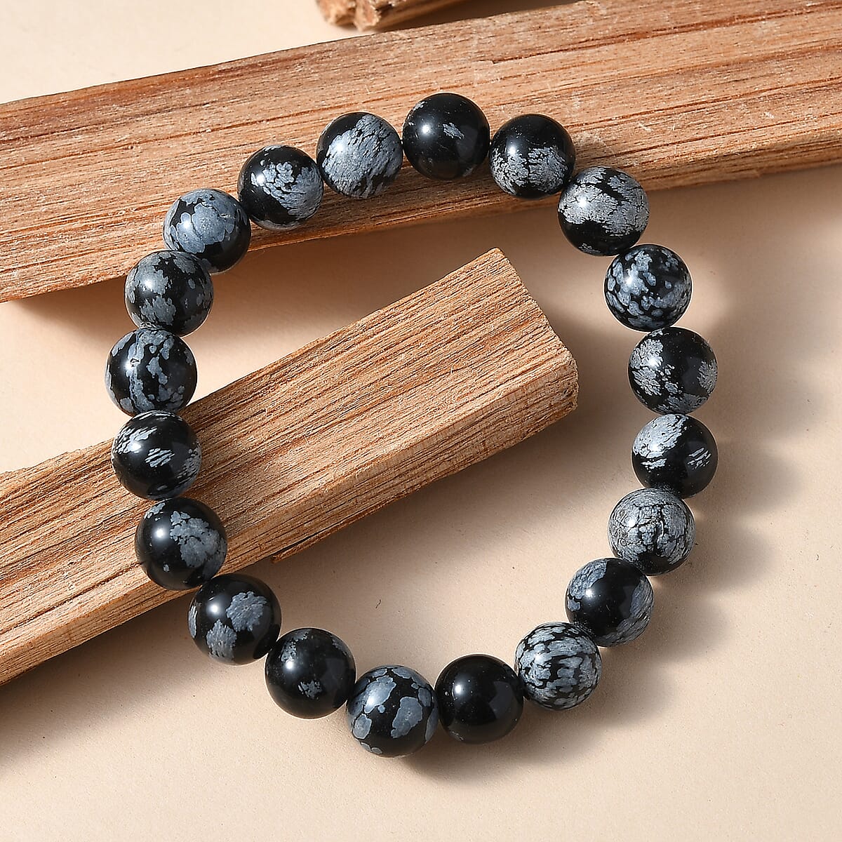 Snow Flake Obsidian 125.00 ctw Beaded Stretch Bracelet image number 1