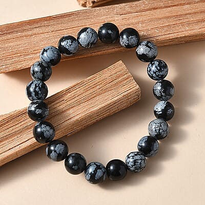 Snow Flake Obsidian 125.00 ctw Beaded Stretch Bracelet