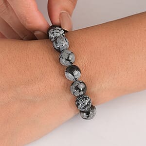 Snow Flake Obsidian 125.00 ctw Beaded Stretch Bracelet