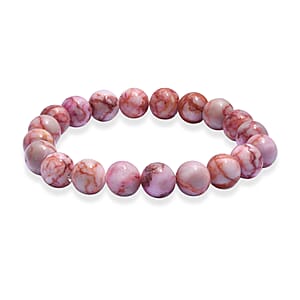 Pink Web Jasper 150.00 ctw Beaded Stretch Bracelet