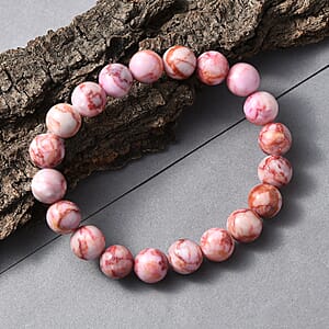 Pink Web Jasper 150.00 ctw Beaded Stretch Bracelet