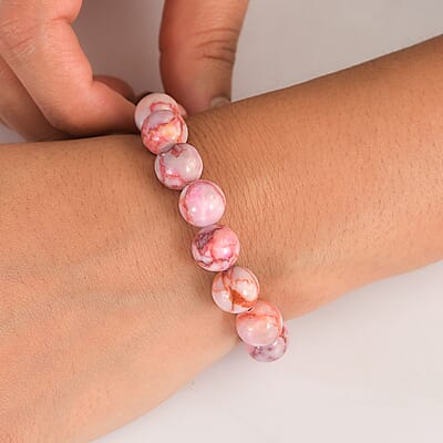 Pink Web Jasper 150.00 ctw Beaded Stretch Bracelet