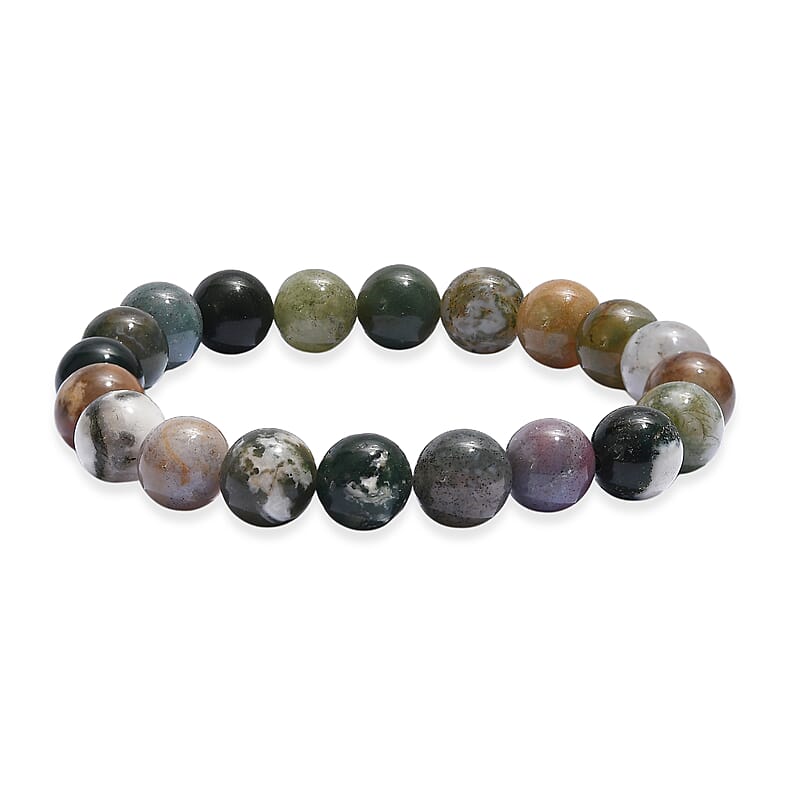 Moss Agate 140.00 ctw Beaded Stretch Bracelet