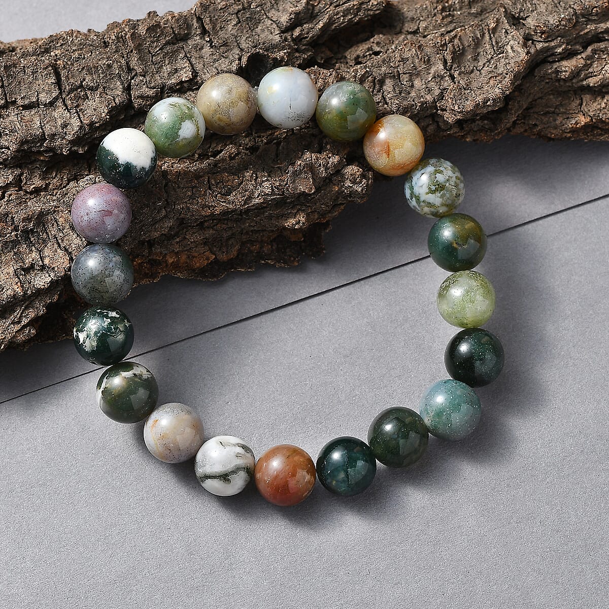 Moss Agate 140.00 ctw Beaded Stretch Bracelet image number 1