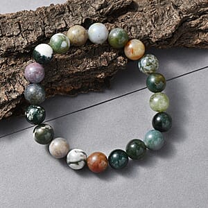 Moss Agate 140.00 ctw Beaded Stretch Bracelet