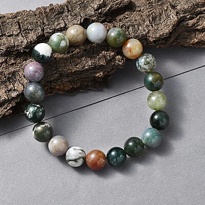 Moss Agate 140.00 ctw Beaded Stretch Bracelet