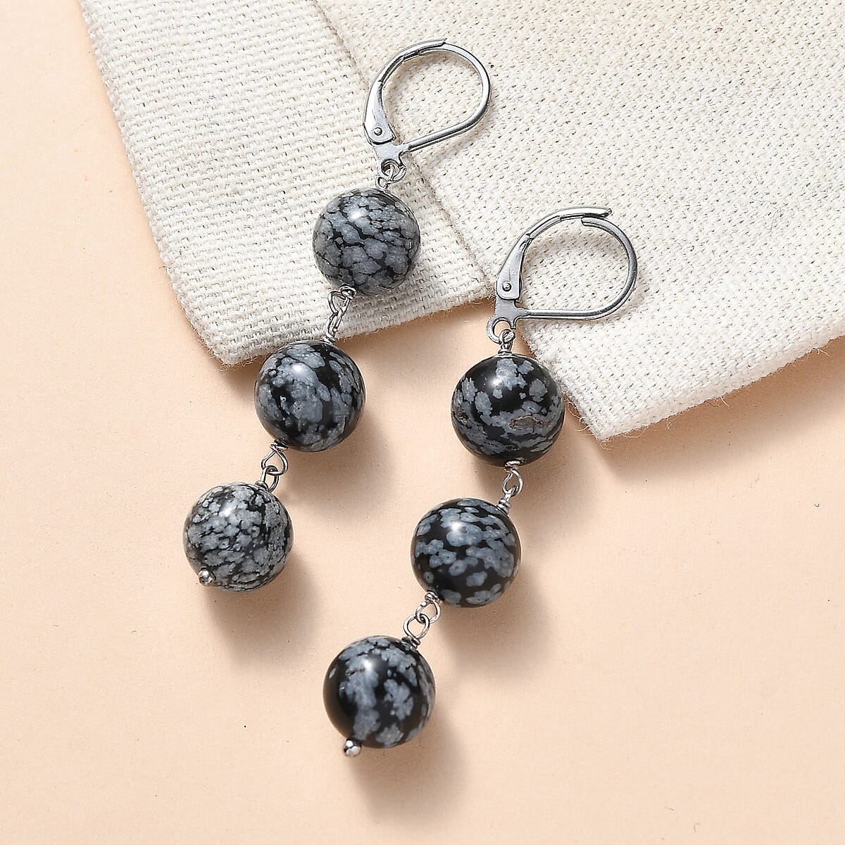 EverTrue Snow Flake Obsidian 40.00 ctw Earrings in Stainless Steel image number 1