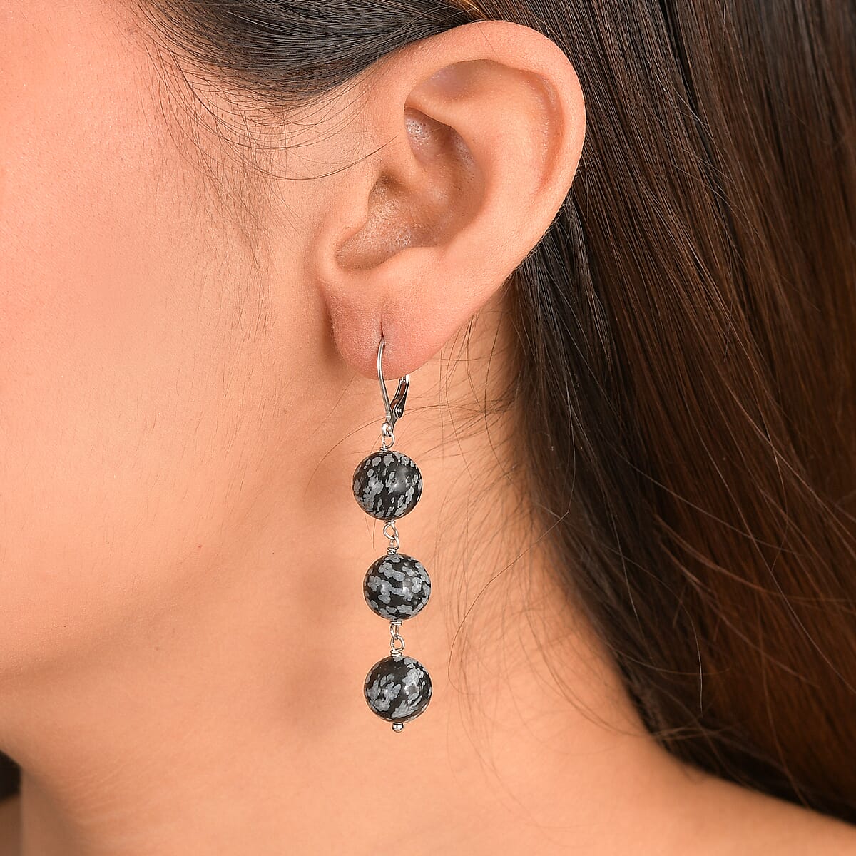 EverTrue Snow Flake Obsidian 40.00 ctw Earrings in Stainless Steel image number 2