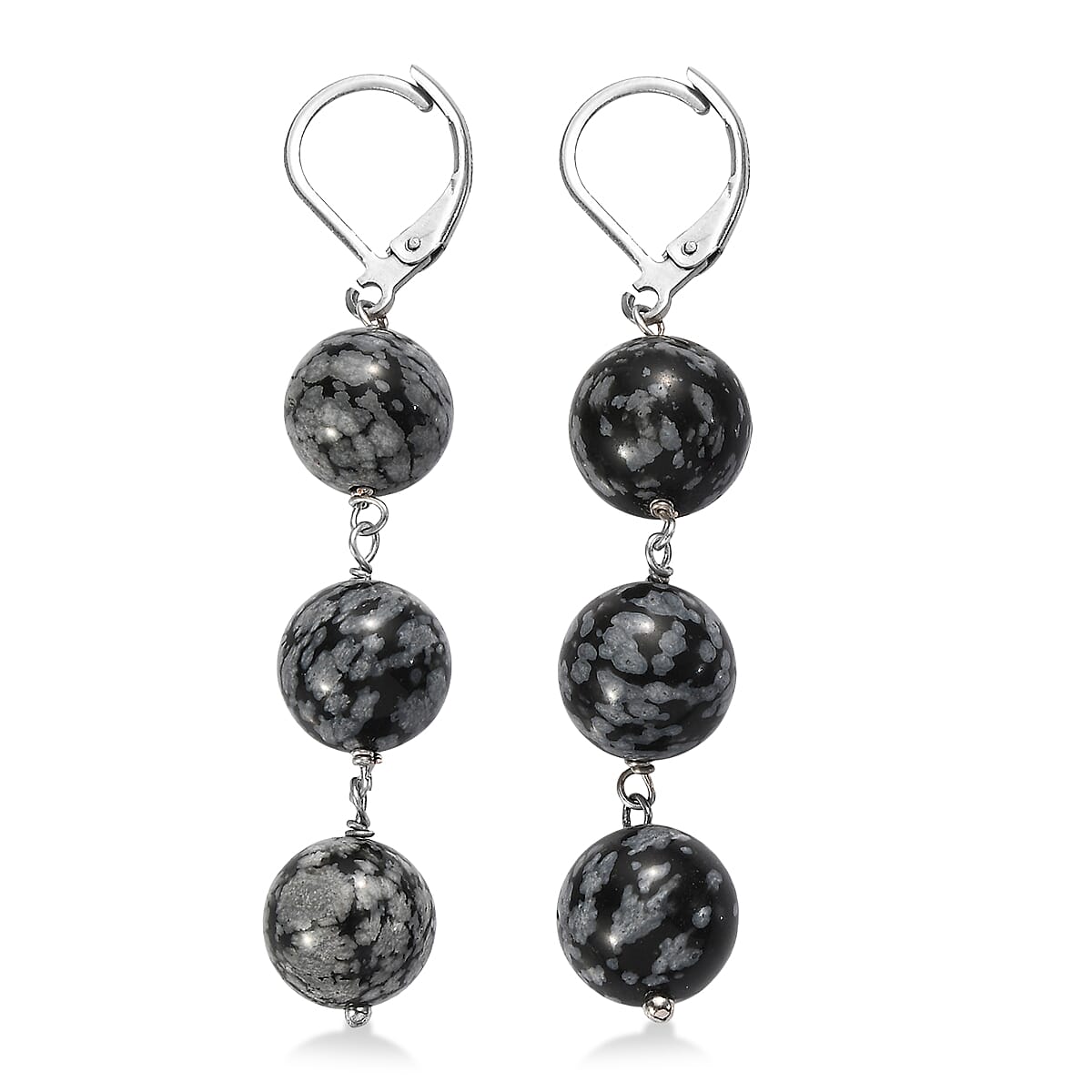EverTrue Snow Flake Obsidian 40.00 ctw Earrings in Stainless Steel image number 3