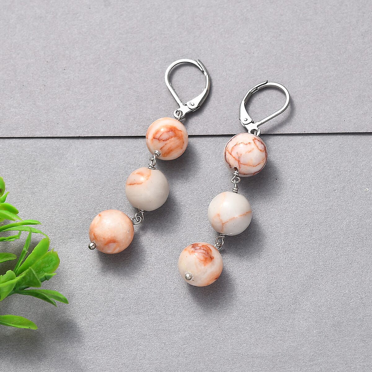 EverTrue Pink Web Jasper 40.00 ctw Earrings in Stainless Steel image number 1