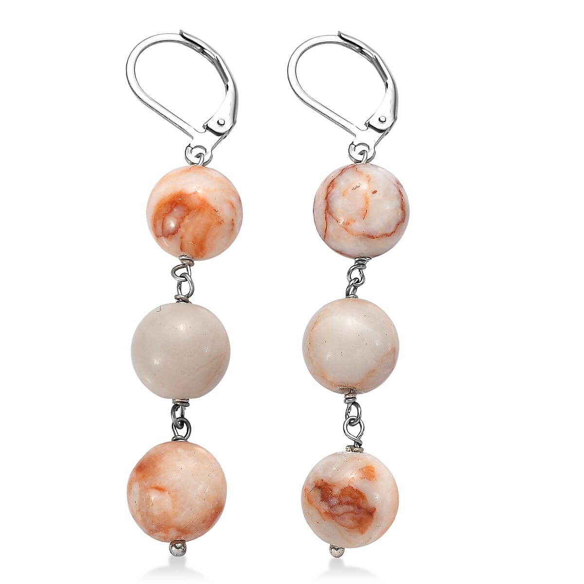 EverTrue Pink Web Jasper 40.00 ctw Earrings in Stainless Steel image number 3