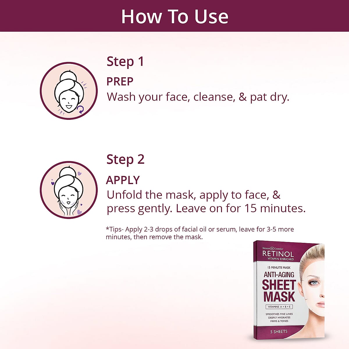 Retinol Vitamin Enriched 15 Minute Anti-Aging Sheet Mask (5 Sheet Masks) Made in US (Ships in 5-7 Days) image number 2