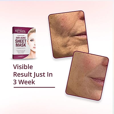 Retinol Vitamin Enriched 15 Minute Anti-Aging Sheet Mask (5 Sheet Masks) Made in US
