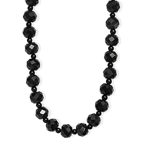 EverTrue Black Spinel and Black Obsidian 230.00 ctw Beaded Necklace (18 Inches) in Stainless Steel