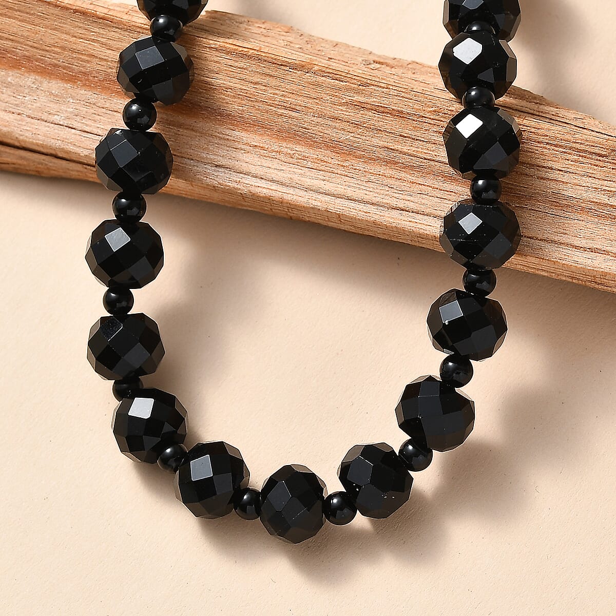 EverTrue Black Spinel and Black Obsidian 230.00 ctw Beaded Necklace (18 Inches) in Stainless Steel image number 1