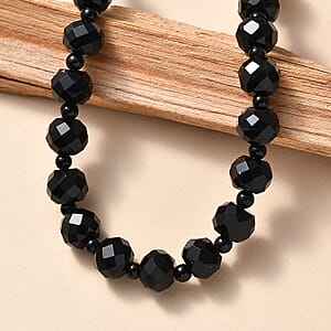 EverTrue Black Spinel and Black Obsidian 230.00 ctw Beaded Necklace (18 Inches) in Stainless Steel