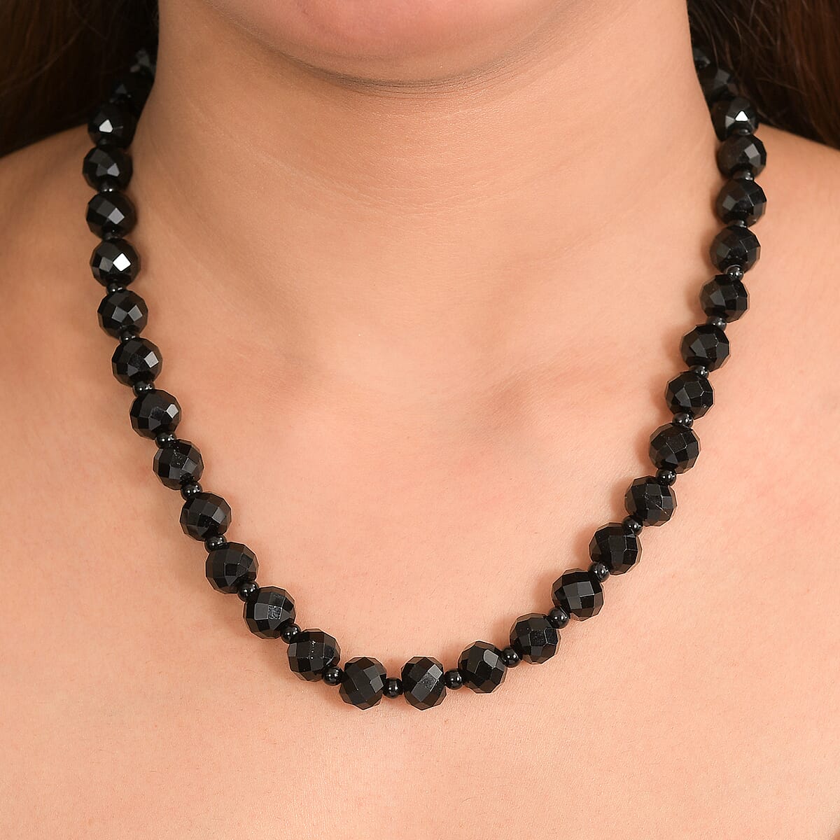 EverTrue Black Spinel and Black Obsidian 230.00 ctw Beaded Necklace (18 Inches) in Stainless Steel image number 2
