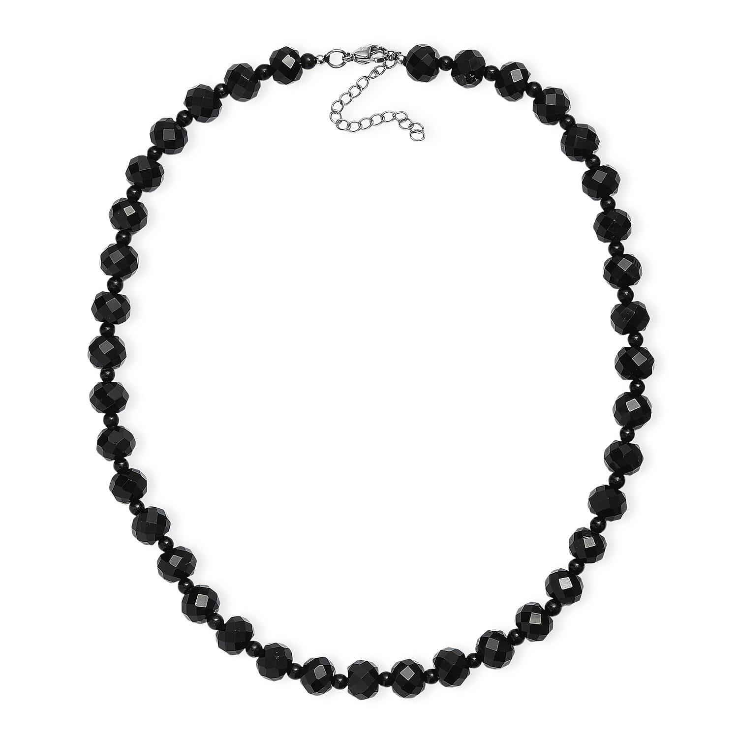 EverTrue Black Spinel and Black Obsidian 230.00 ctw Beaded Necklace (18 Inches) in Stainless Steel