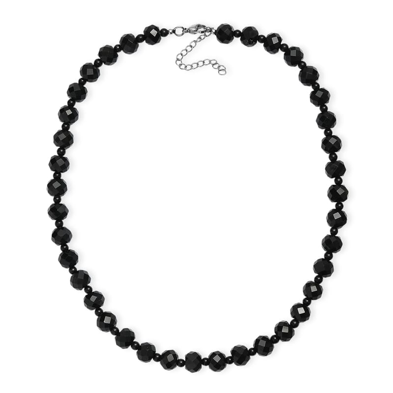 EverTrue Black Spinel and Black Obsidian 230.00 ctw Beaded Necklace (18 Inches) in Stainless Steel
