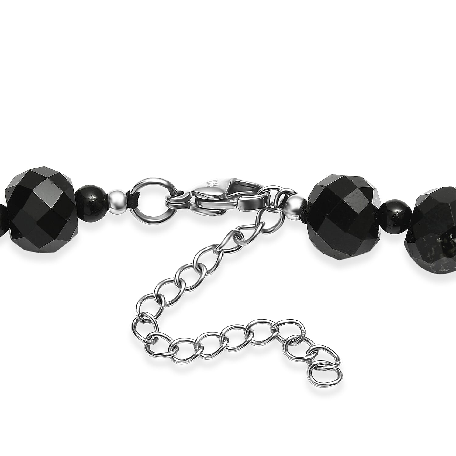 EverTrue Black Spinel and Black Obsidian 230.00 ctw Beaded Necklace (18 Inches) in Stainless Steel