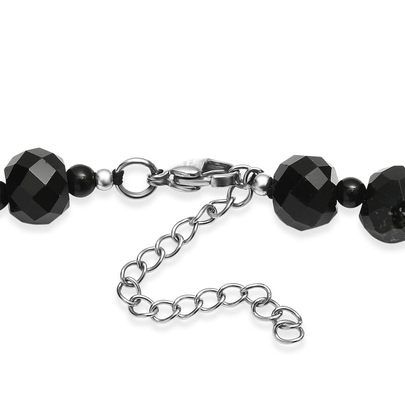 EverTrue Black Spinel and Black Obsidian 230.00 ctw Beaded Necklace (18 Inches) in Stainless Steel