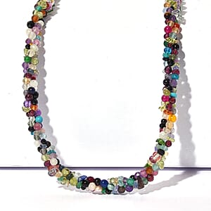 EverTrue Multi Gemstone 100.00 ctw Necklace in Stainless Steel 20-22 Inches 