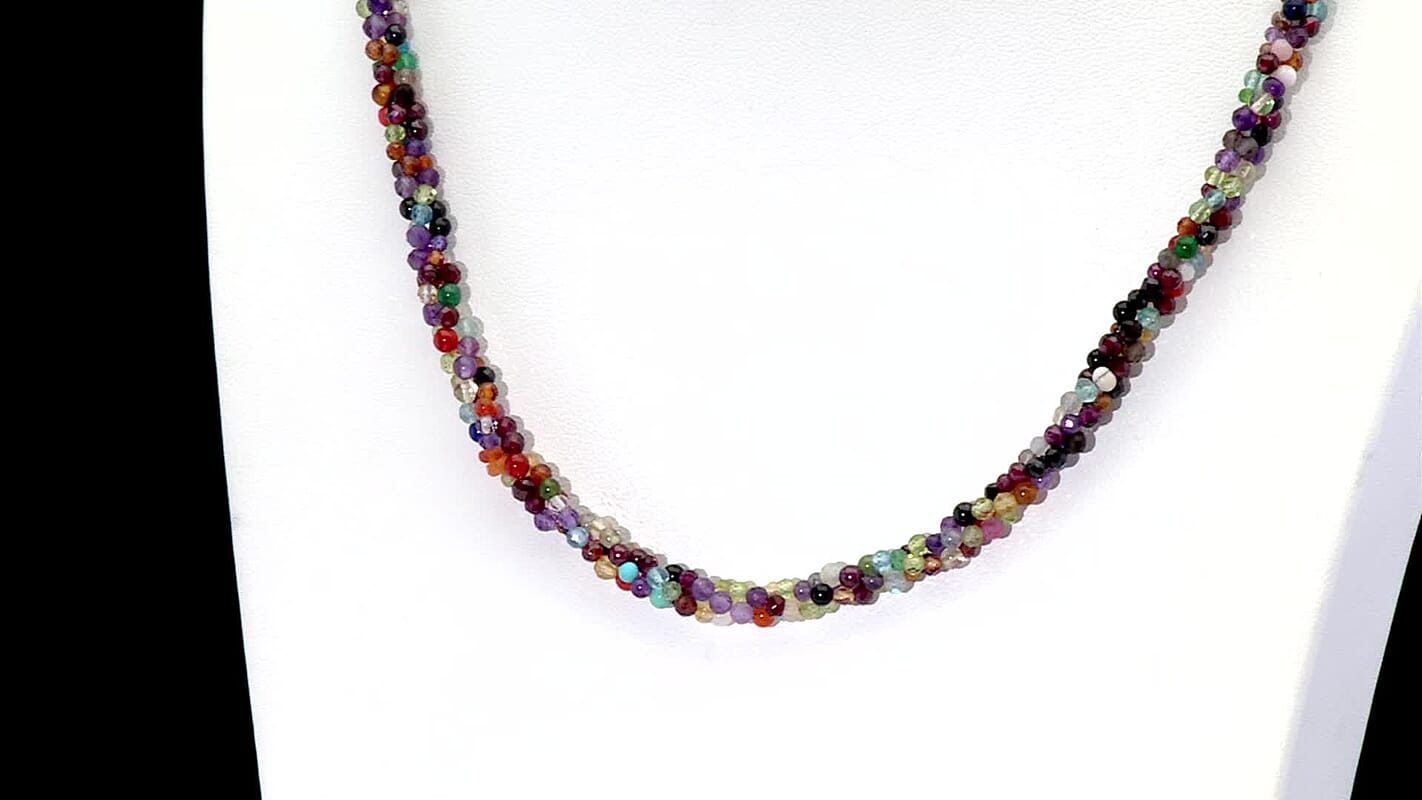 EverTrue Multi Gemstone 100.00 ctw Necklace in Stainless Steel 20-22 Inches