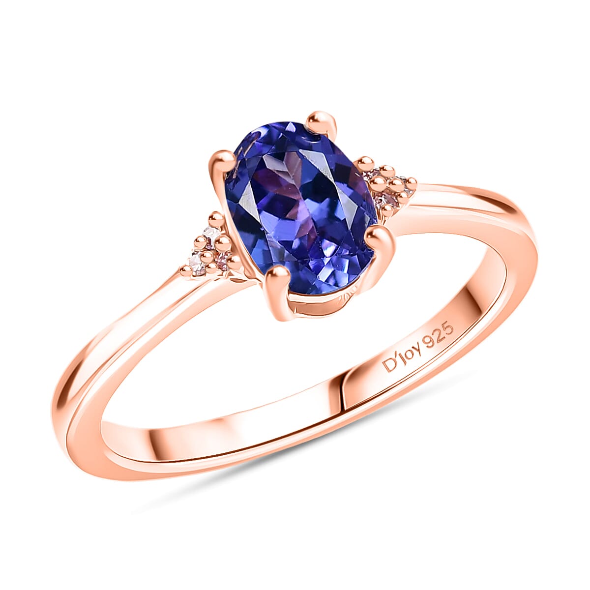 D'Joy AAA Tanzanite, Natural Pink Diamond (I3) Ring in 18K Vermeil RG Over Sterling Silver (Size 10.0) 1.10 ctw