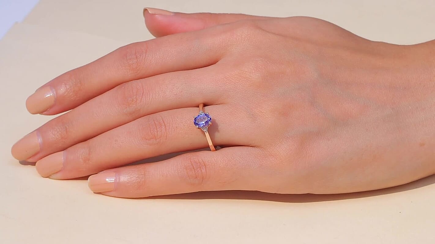 D'Joy AAA Tanzanite, Natural Pink Diamond (I3) Ring in 18K Vermeil RG Over Sterling Silver (Size 10.0) 1.10 ctw