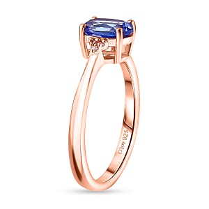 D'Joy AAA Tanzanite, Natural Pink Diamond Ring in 18K Vermeil RG Over Sterling Silver 1.10 ctw (Size 5.0)