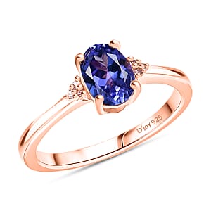 D'Joy AAA Tanzanite, Natural Pink Diamond Ring in 18K Vermeil RG Over Sterling Silver 1.10 ctw (Size 6.0)