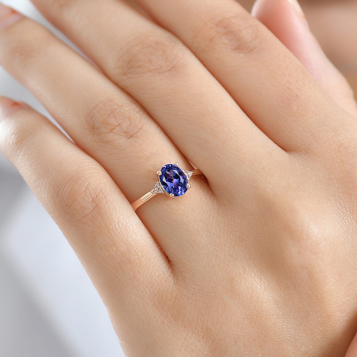 D'Joy AAA Tanzanite, Natural Pink Diamond Ring in 18K Vermeil RG Over Sterling Silver 1.10 ctw (Size 6.0) image number 2