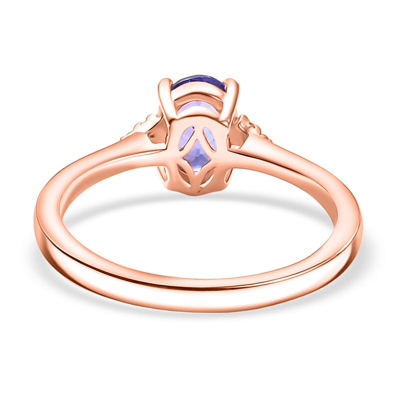 D'Joy AAA Tanzanite, Natural Pink Diamond Ring in 18K Vermeil RG Over Sterling Silver 1.10 ctw (Size 6.0)