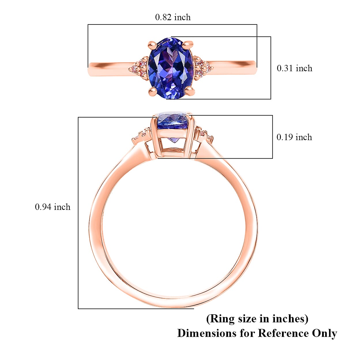 D'Joy AAA Tanzanite, Natural Pink Diamond Ring in 18K Vermeil RG Over Sterling Silver 1.10 ctw (Size 6.0) image number 5