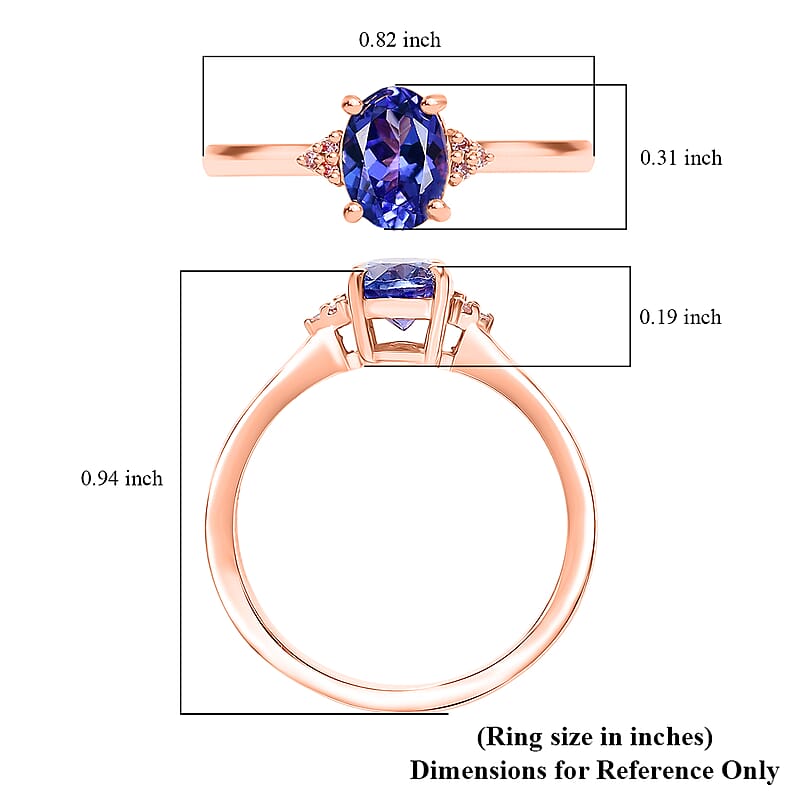 D'Joy AAA Tanzanite, Natural Pink Diamond Ring in 18K Vermeil RG Over Sterling Silver 1.10 ctw (Size 6.0)