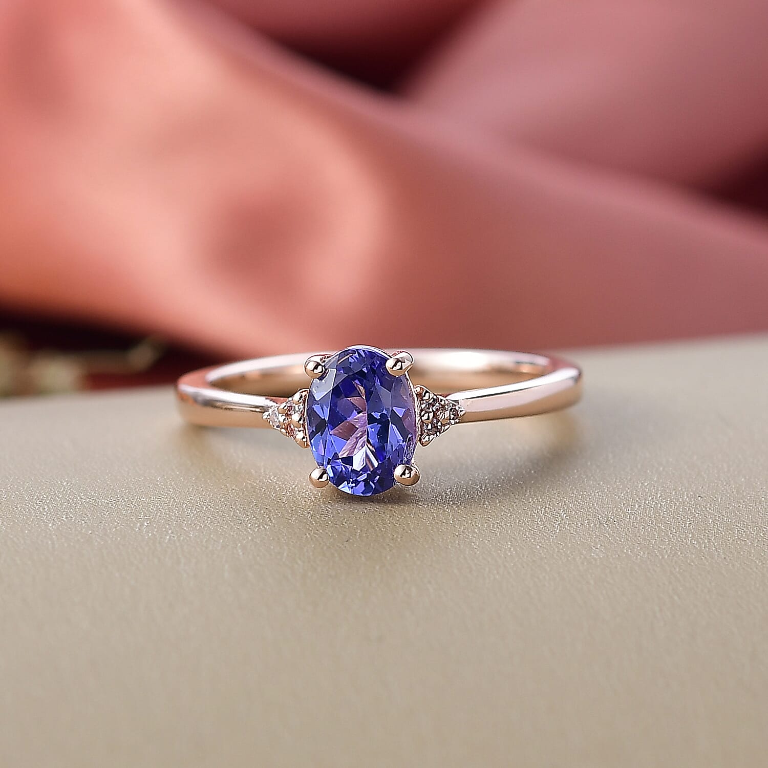 D'Joy AAA Tanzanite, Natural Pink Diamond (I3) Ring in 18K Vermeil RG Over Sterling Silver (Size 10.0) 1.10 ctw