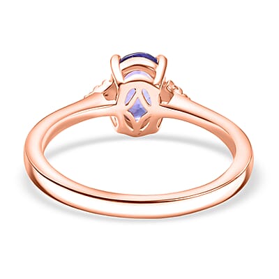 D'Joy AAA Tanzanite, Natural Pink Diamond Ring in 18K Vermeil RG Over Sterling Silver 1.10 ctw (Size 7.0)