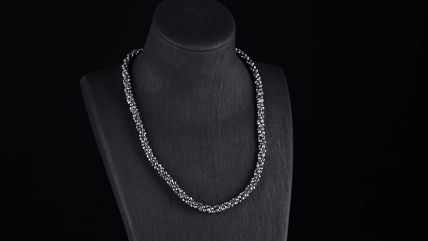Terahertz 80.00 ctw Beaded 3 Row Twisted Necklace in Stainless Steel 18-20 Inches
