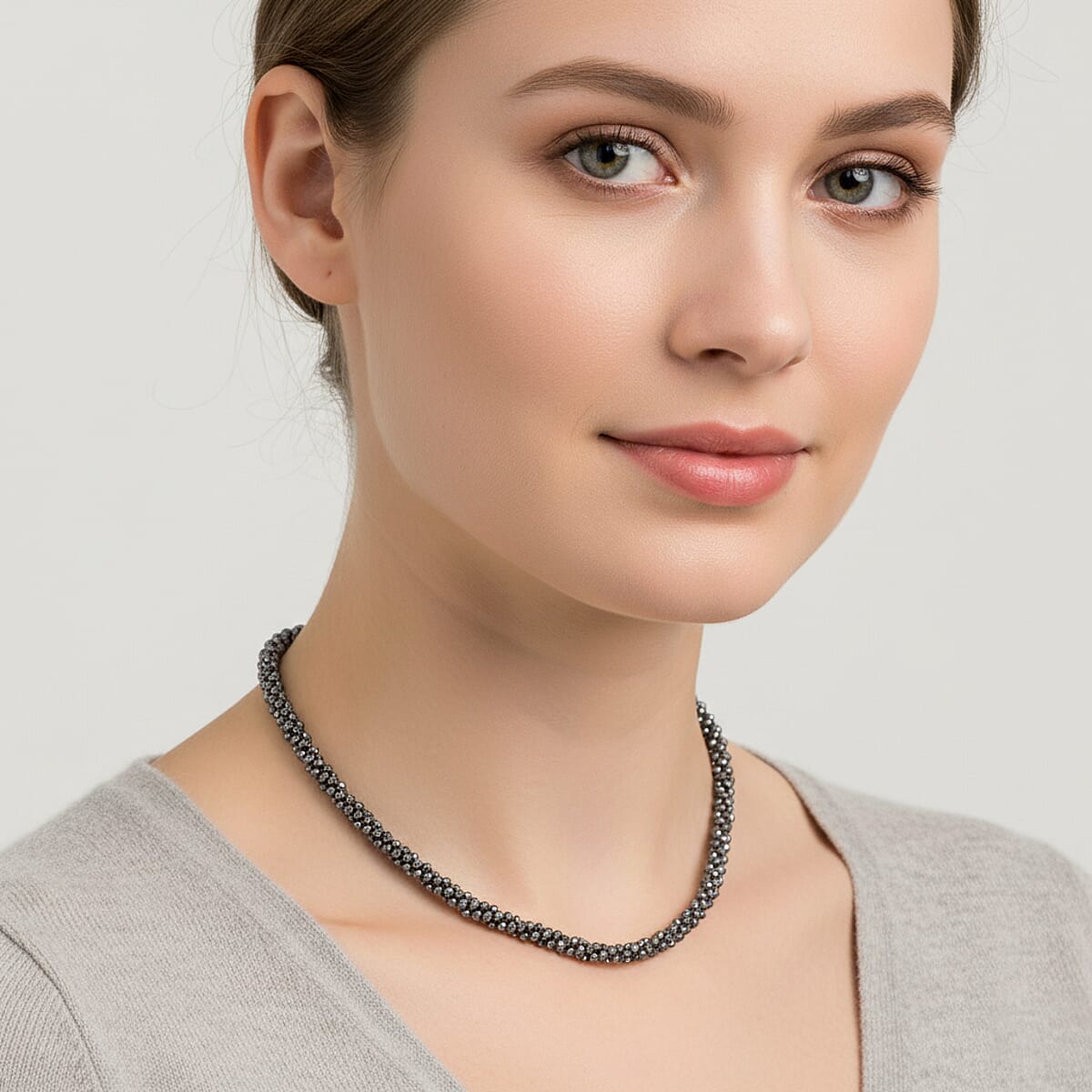 Doorbuster Terahertz 80.00 ctw Beaded 3 Row Twisted Necklace in Stainless Steel 18-20 Inches image number 2