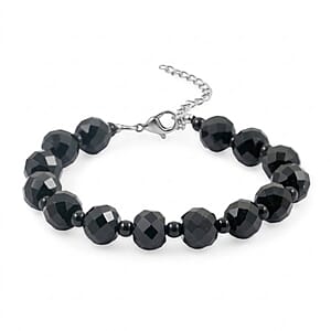 EverTrue Thai Black Spinel and Black Obsidian 80.00 ctw Beaded Bracelet in Stainless Steel (7.25 In)