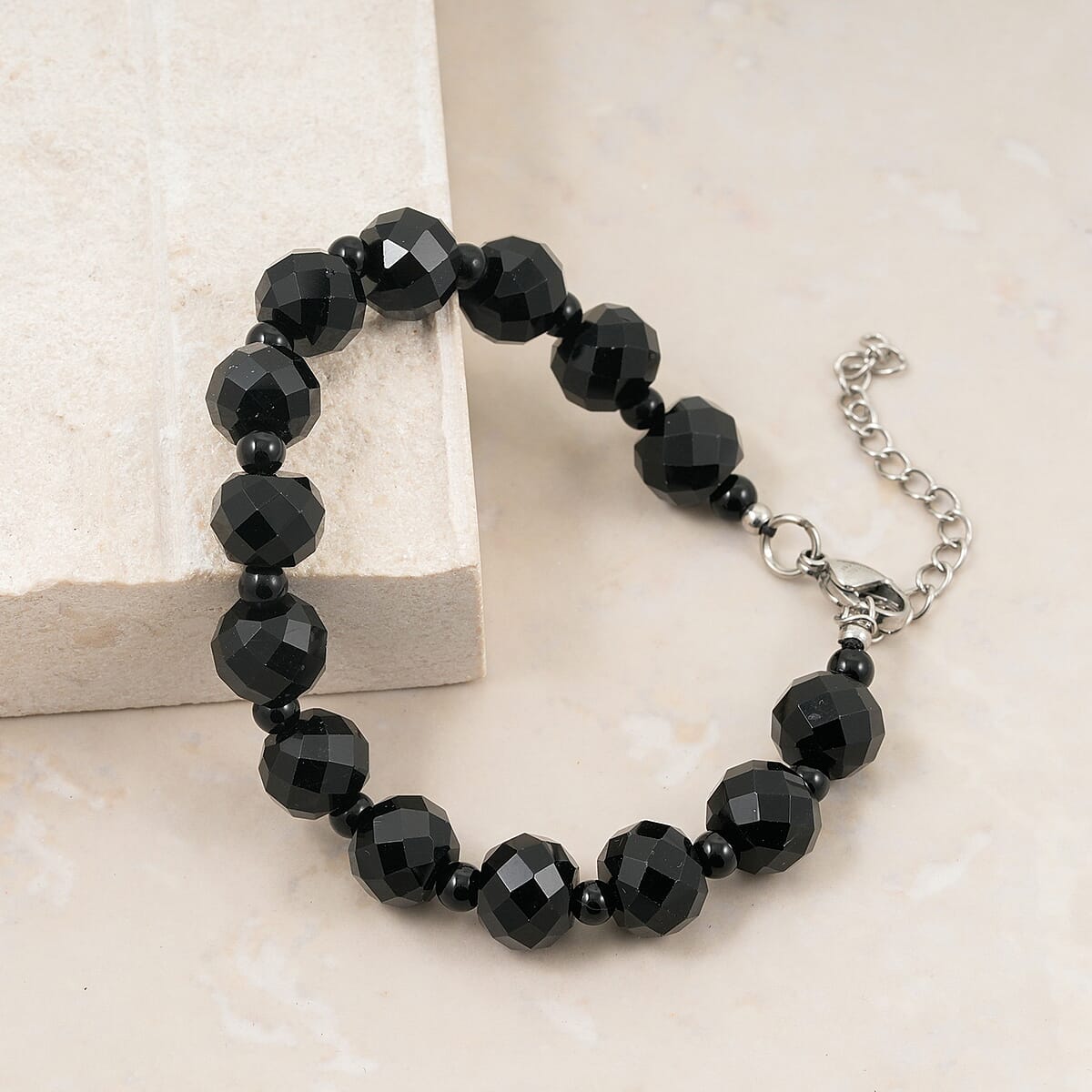EverTrue Thai Black Spinel and Black Obsidian 80.00 ctw Beaded Bracelet in Stainless Steel (7.25 In) image number 1