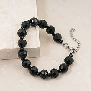 EverTrue Thai Black Spinel and Black Obsidian 80.00 ctw Beaded Bracelet in Stainless Steel (7.25 In)