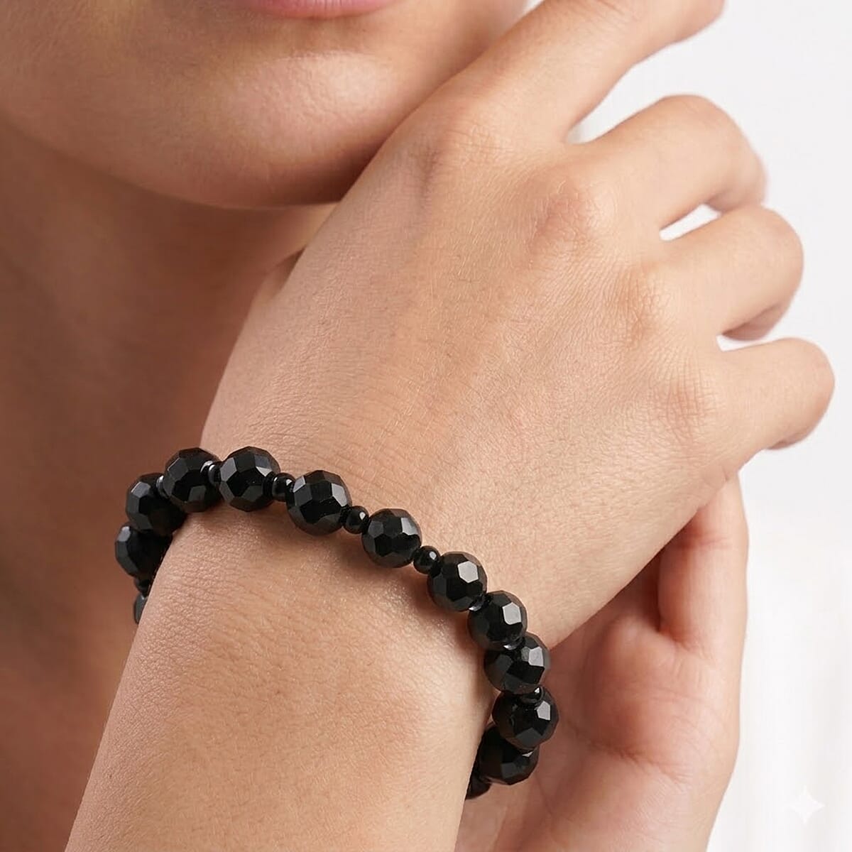 EverTrue Thai Black Spinel and Black Obsidian 80.00 ctw Beaded Bracelet in Stainless Steel (7.25 In) image number 2