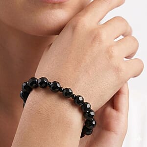 EverTrue Thai Black Spinel and Black Obsidian 80.00 ctw Beaded Bracelet in Stainless Steel (7.25 In)
