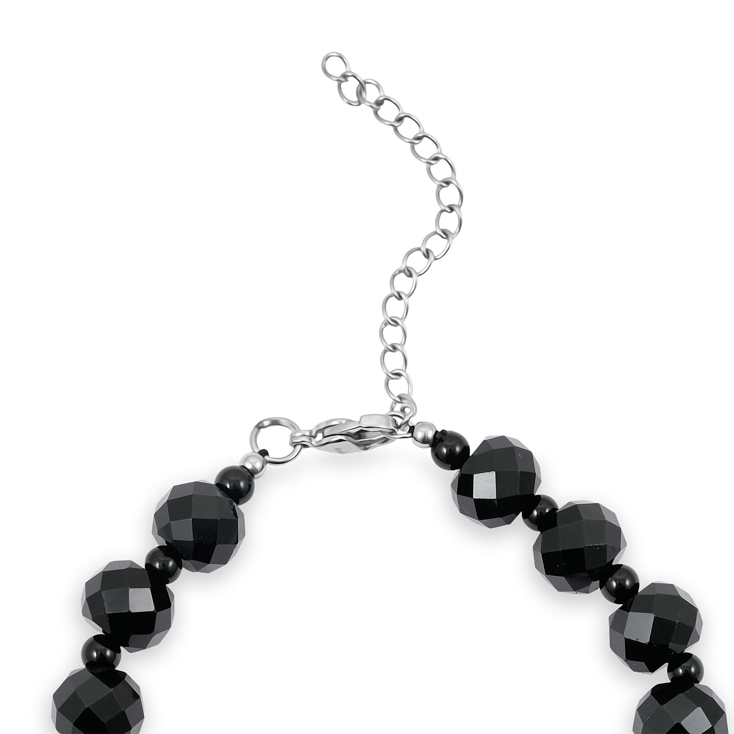 EverTrue Thai Black Spinel and Black Obsidian 80.00 ctw Beaded Bracelet in Stainless Steel (7.25 In)