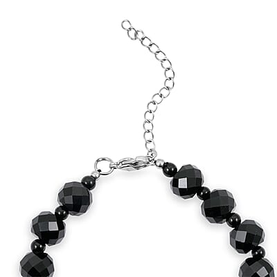 EverTrue Thai Black Spinel and Black Obsidian 80.00 ctw Beaded Bracelet in Stainless Steel (7.25 In)