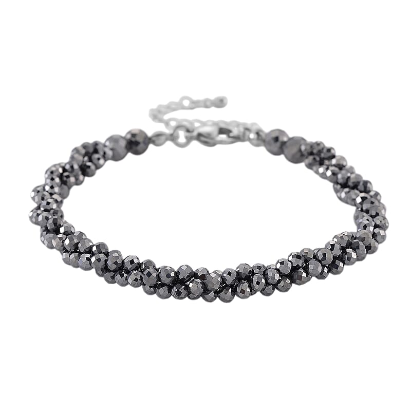 Terahertz 35.00 ctw Beaded 3 Row Twisted Bracelet in Stainless Steel (7-9In)